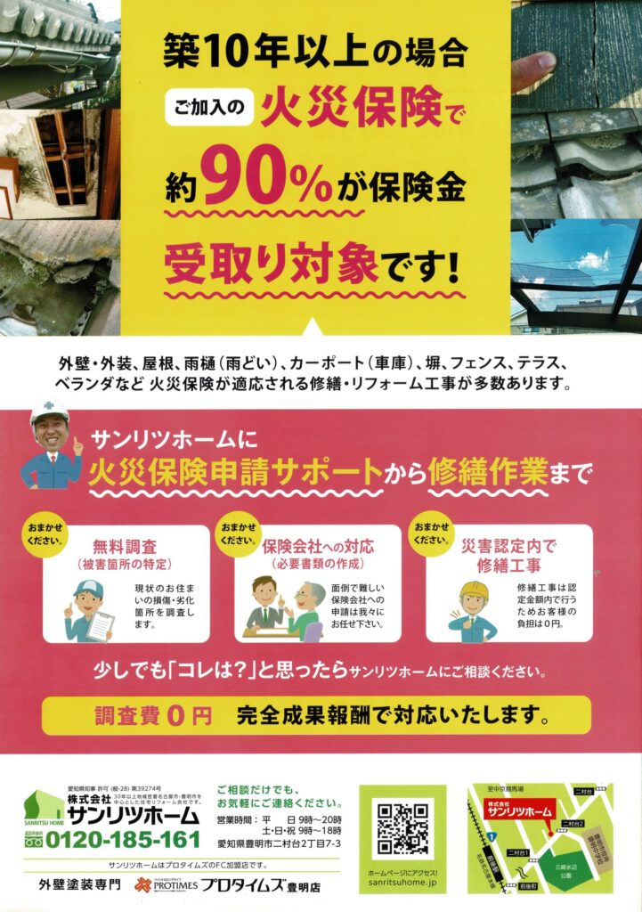 ご存知ですか？火災保険の補償範囲|豊明市・名古屋市のリフォーム＆外壁塗装ならサンリツホーム